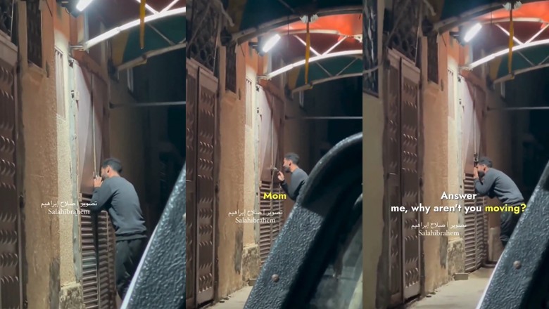 Gaza man cries for his deceased mother outside the morgue