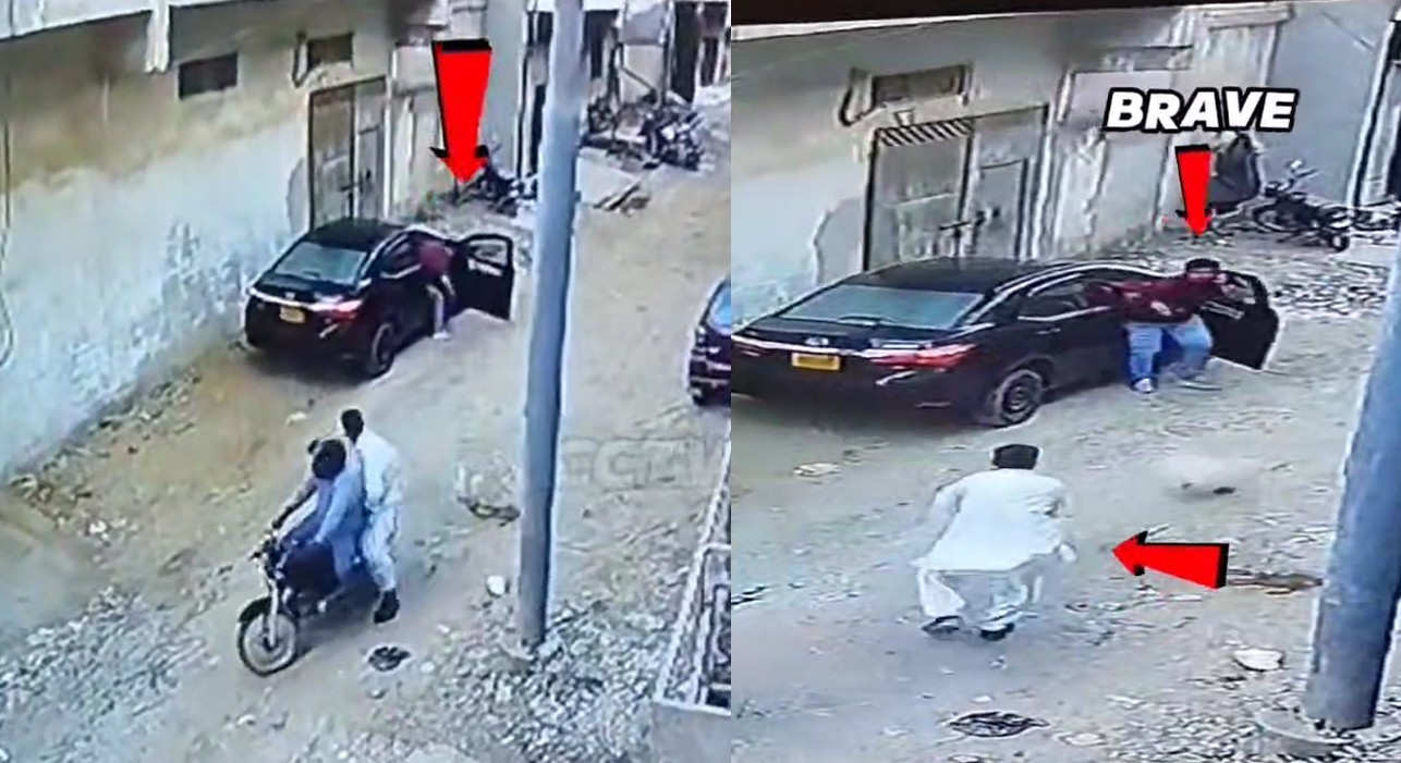 Robbers flee as Karachi man opens fire in viral video