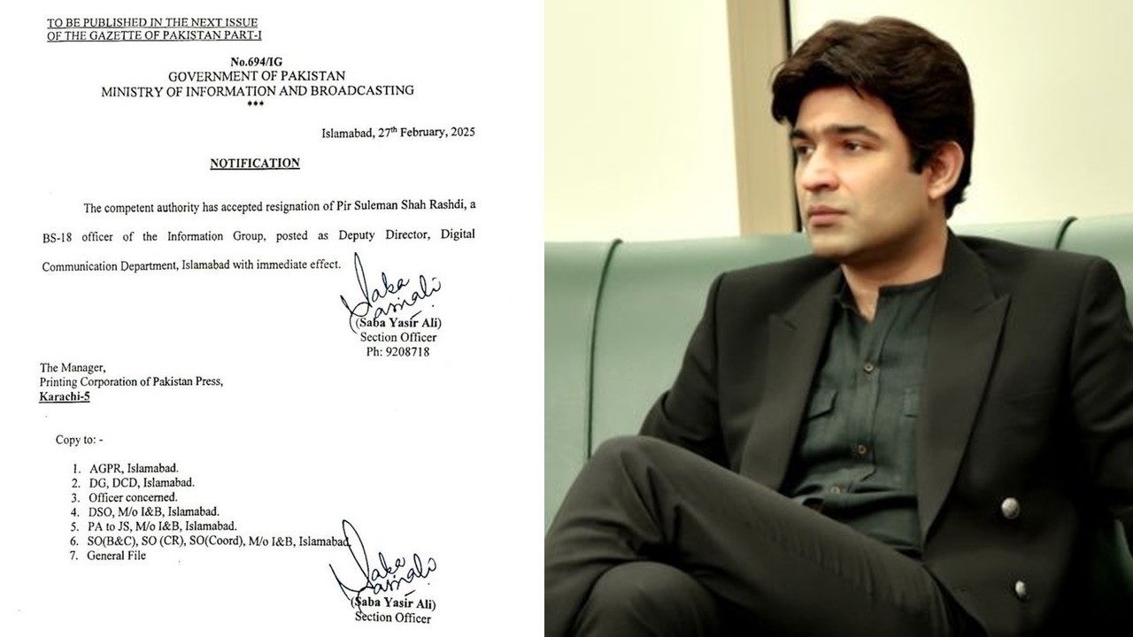 Suleman Shah Rashdi’s resignation, submitted in protest against action on PTI protesters, accepted