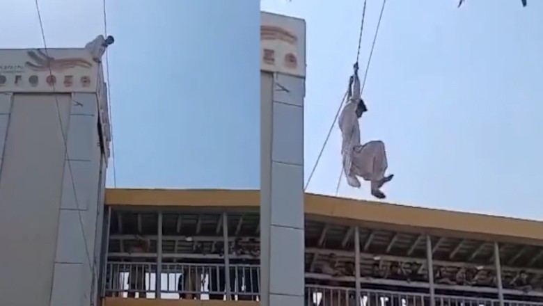Robber climbs overhead electric wires in Karachi’s Sakhi Hassan to evade arrest