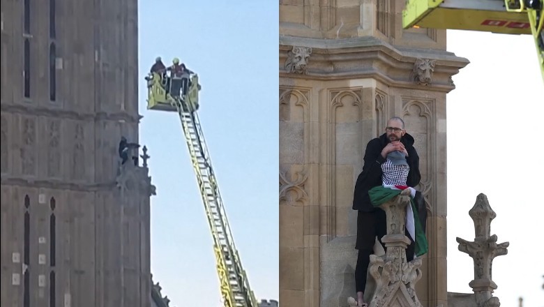 Man with Palestinian flag comes down from London's Big Ben tower