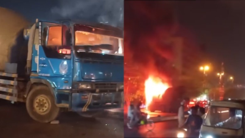 Enraged mob torches dumper after motorcyclist killed in Gulistan-e-Jauhar