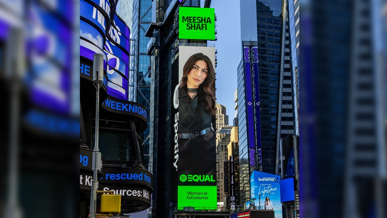 Spotify features Meesha Shafi on Times Square billboard