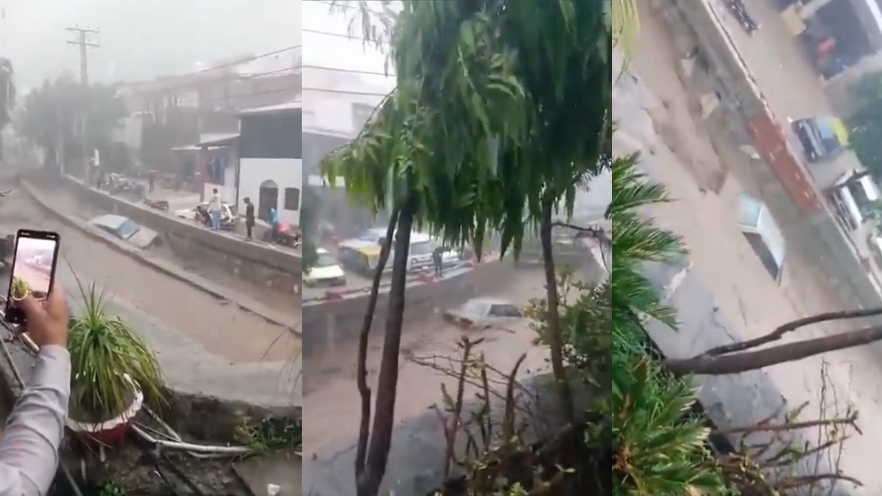 Cars swept away in drain in Saidpur after heavy rain