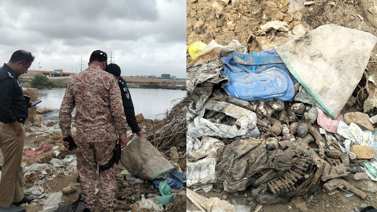 Weapons, hand grenades found in Korangi’s Malir Riverbed
