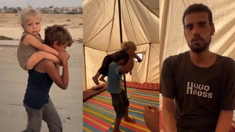 Gaza boy who carried brother on shoulders reunites with father