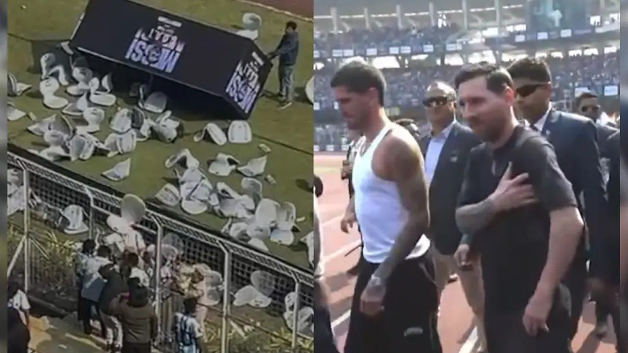 Indian fans storm pitch after Lionel Messi leaves Kolkata stadium early