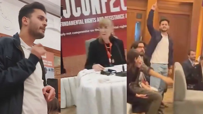 Student activist escorted out after confronting German envoy at Lahore conference
