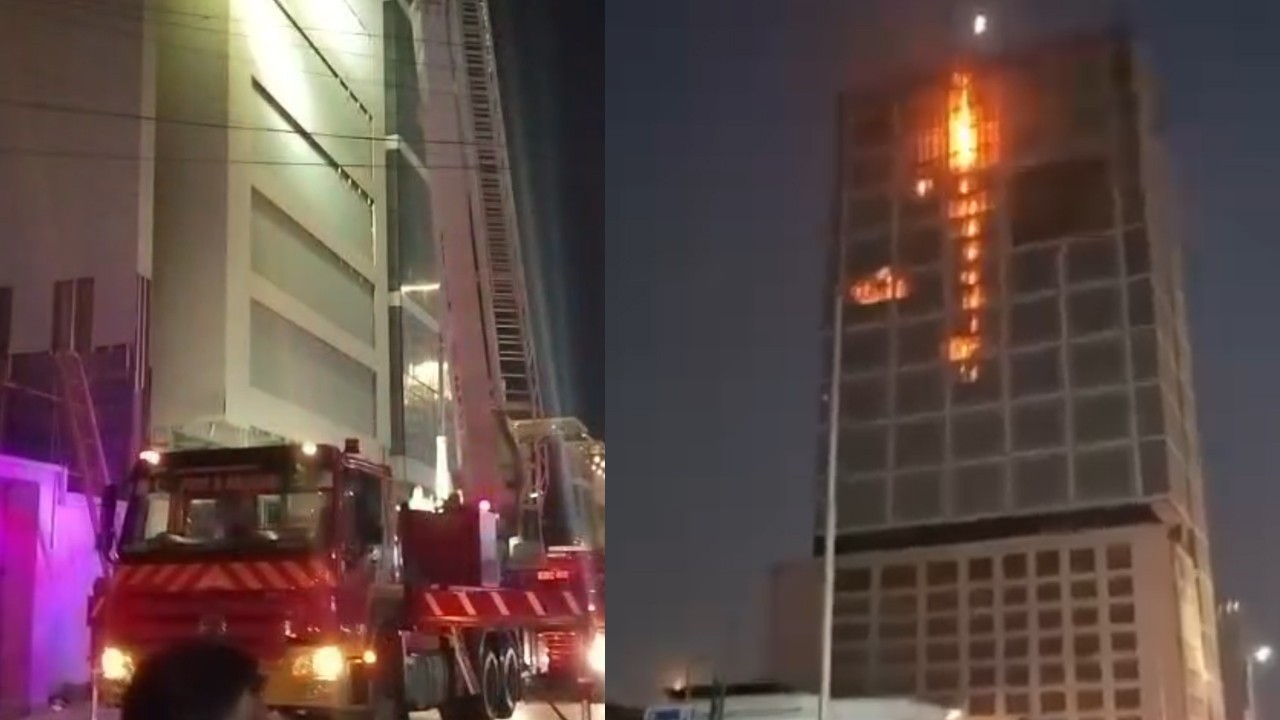 Fire breaks out in under-construction building near Bilawal Chowrangi in Karachi
