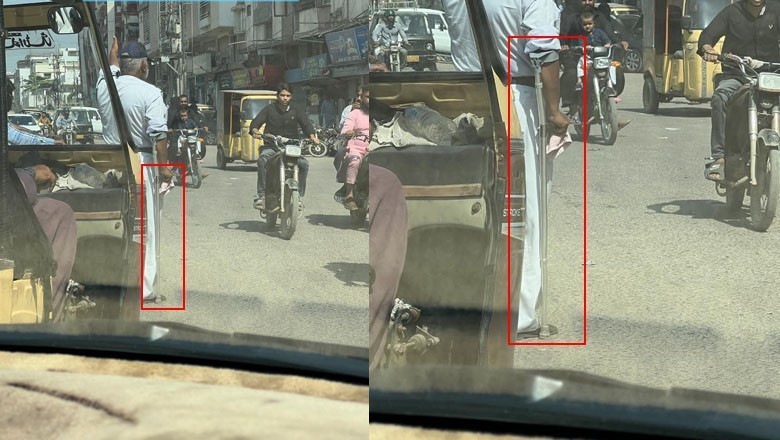 کراچی ، معذوری میں ڈیوٹی دینے والا اہلکار