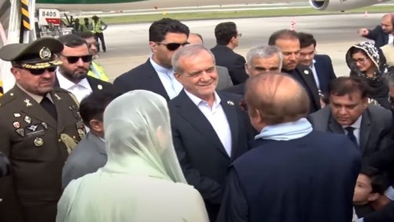 ایرانی صدر دورہ پاکستان پر لاہور پہنچ گئے، نواز شریف اور مریم نے استقبال کیا