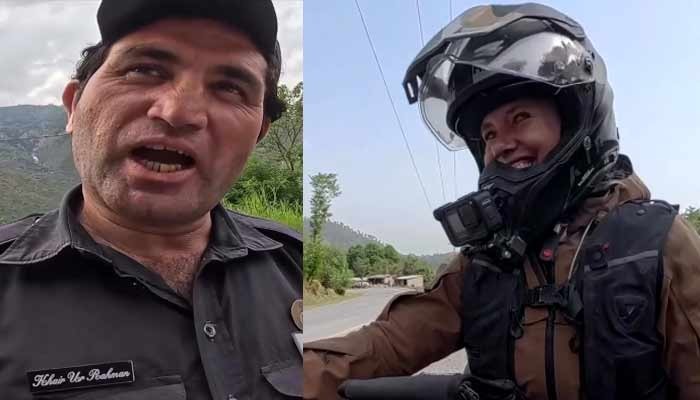 غیرملکی خاتون بائیکر سیاح سے نامناسب سوال پوچھنے پر  پولیس اہلکار معطل