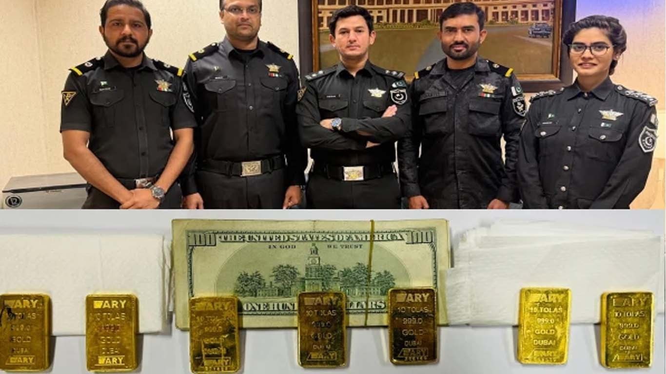 کراچی ایئرپورٹ پر مسافر سے 70تولہ وزن کے گولڈ بار اور امریکی ڈالر برآمد