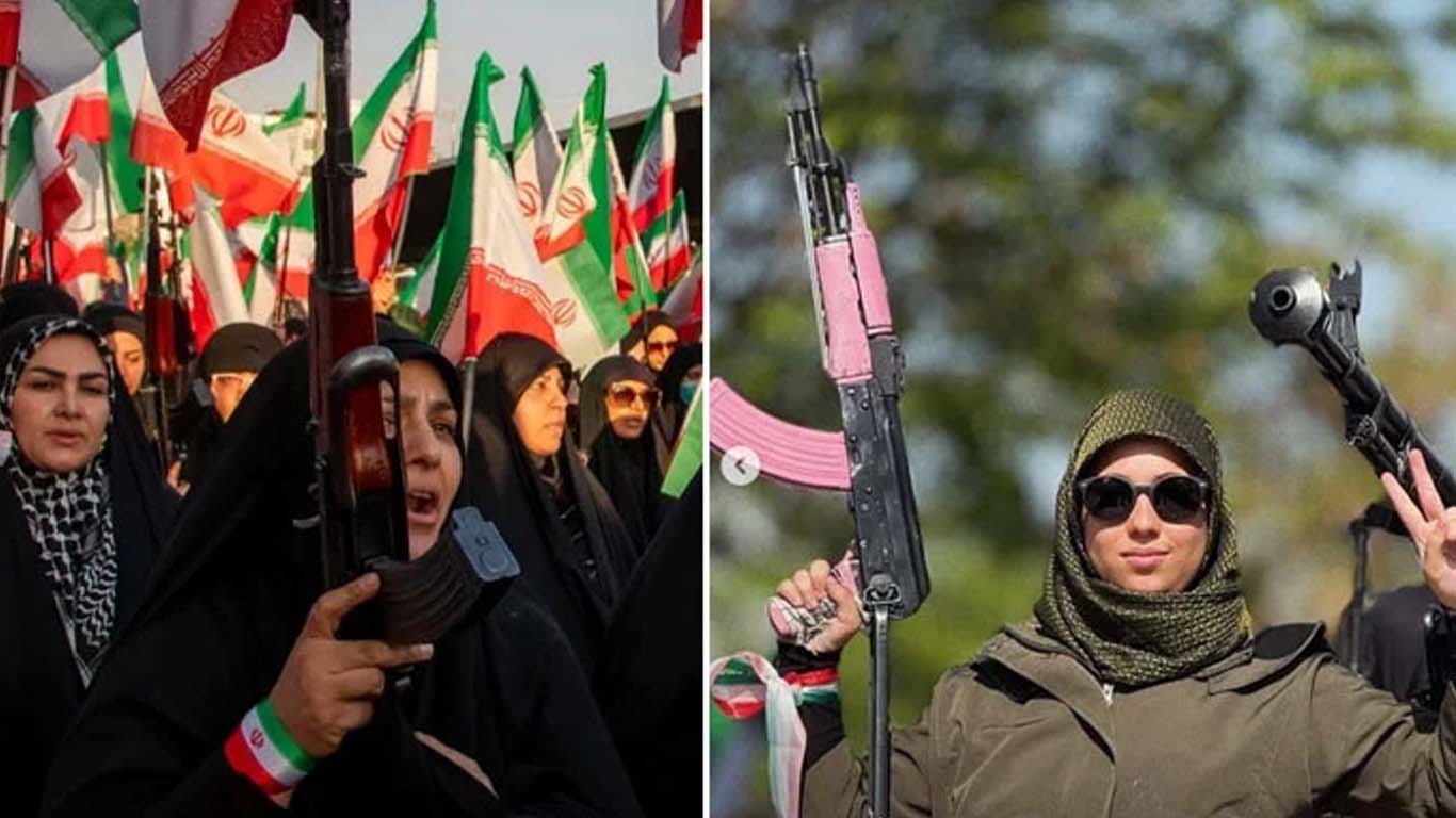ایران، حکومت کے حق میں مظاہرے، اسلحہ بردار خواتین بھی پہنچ گئیں