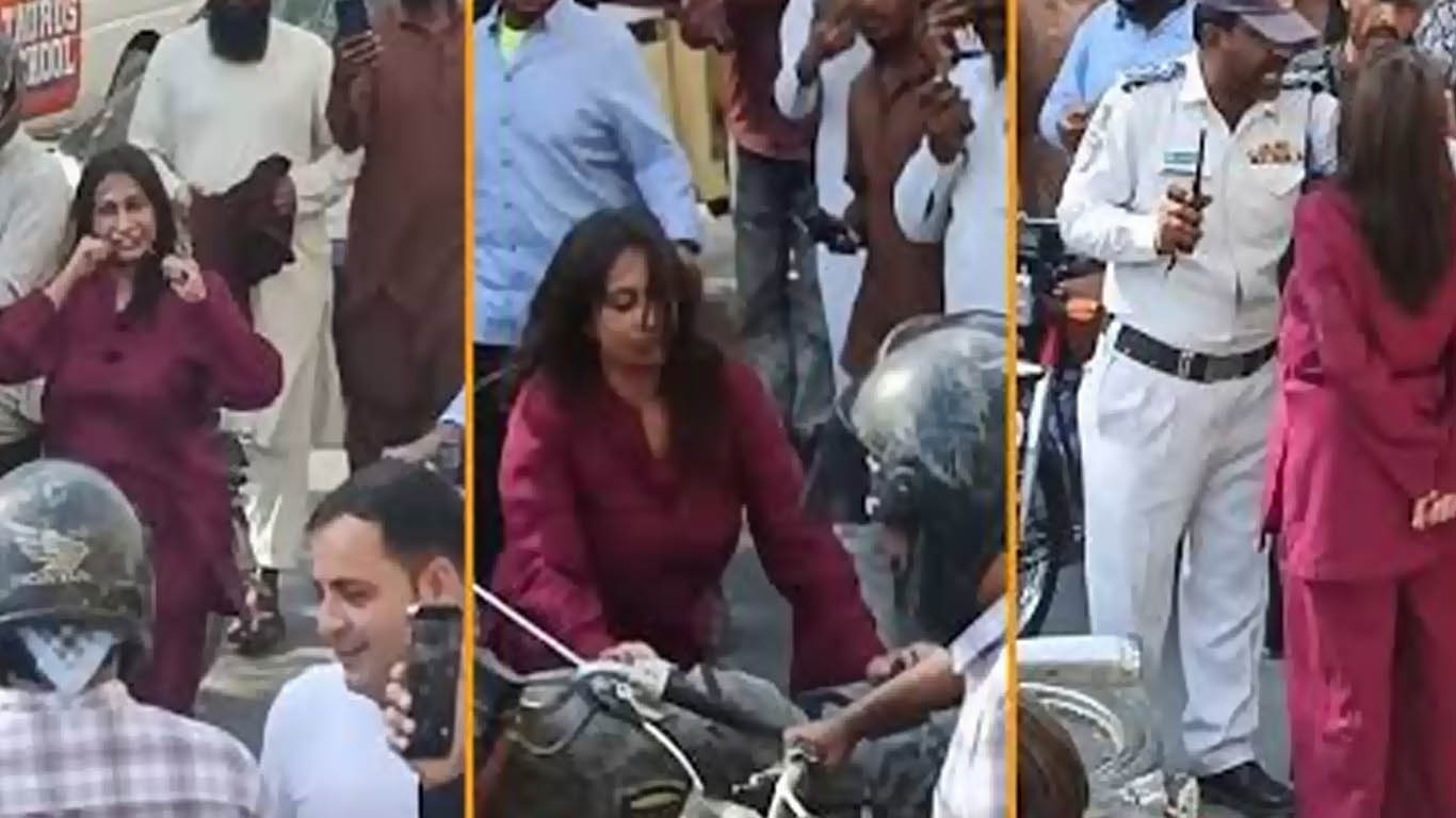 رکشے کی کار کو ٹکر لگنے سے کار سوار خاتون کا ہنگامہ، ٹریفک بلاک کرکے سڑک پر ہلڑ بازی